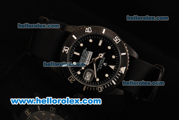 Rolex Submariner Automatic Movement PVD Case with Black Dial - Black Bezel and Black Rubber Strap - Click Image to Close